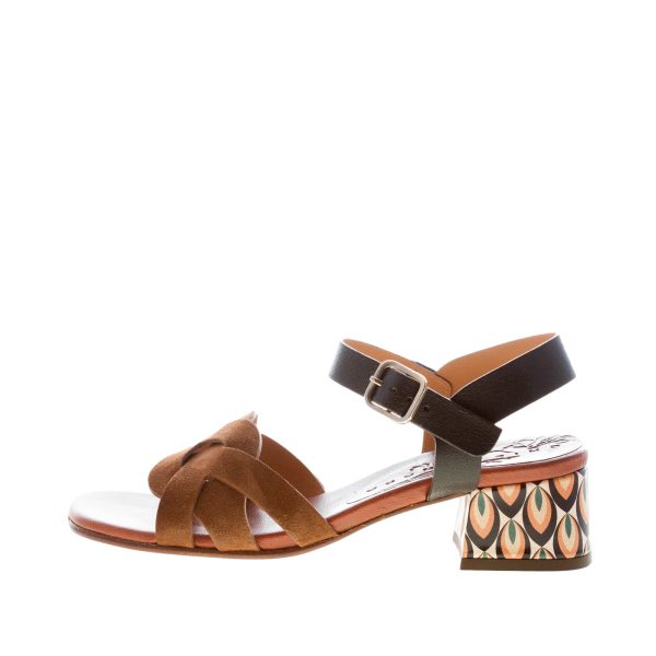 CHIE MIHARA donna sandalo Quaura in camoscio MARRONE e pelle NERO. Tacco 4,5 cm