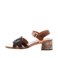 CHIE MIHARA donna sandalo Quaura44 in pelle stampa tejus NERO più bronzo. Tacco 4,5 cm