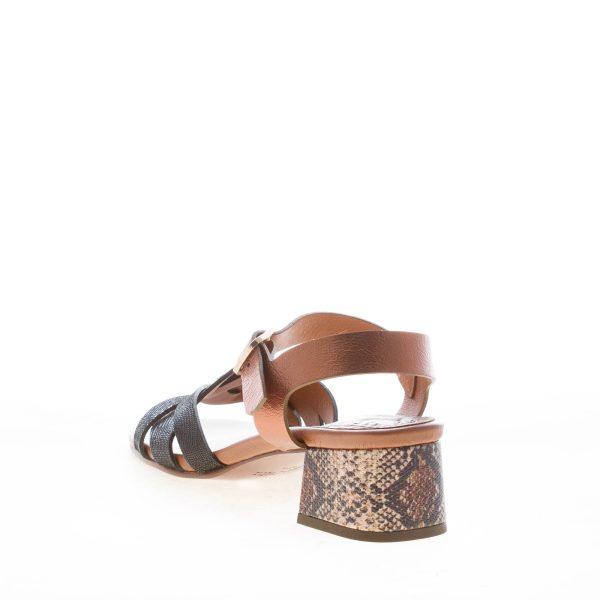 CHIE MIHARA donna sandalo Quaura44 in pelle stampa tejus NERO più bronzo. Tacco 4,5 cm - immagine 3