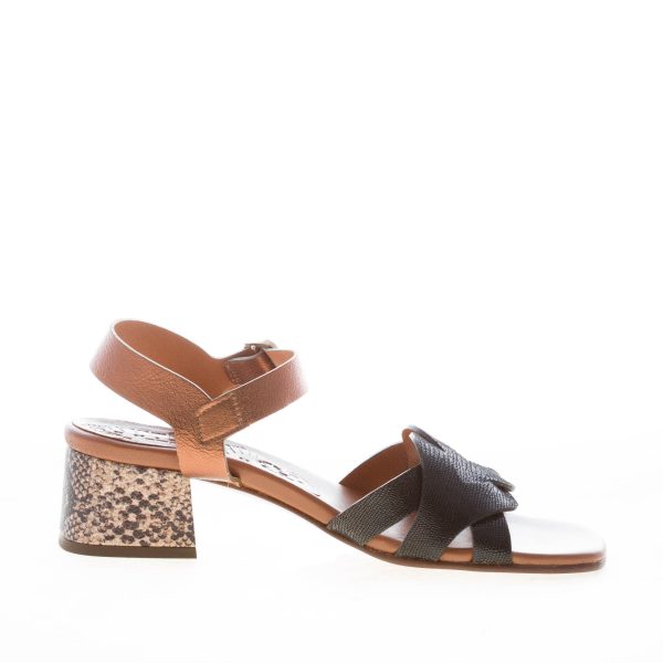 CHIE MIHARA donna sandalo Quaura44 in pelle stampa tejus NERO più bronzo. Tacco 4,5 cm - immagine 4