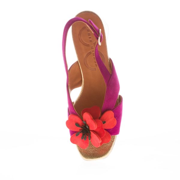 CHIE MIHARA donna sandalo Rutina46 in camoscio PRUGNA con fiore. Tacco 6,5 cm - immagine 5