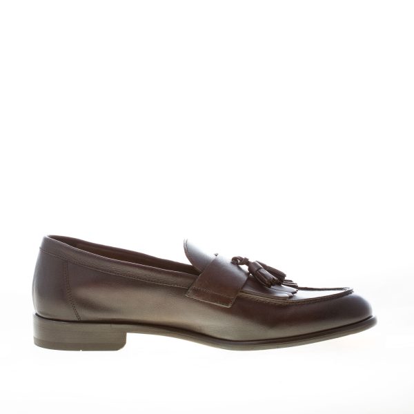 DOUCAL'S uomo mocassino in pelle TESTA DI MORO con frangia e nappine. Suola in cuoio - immagine 4