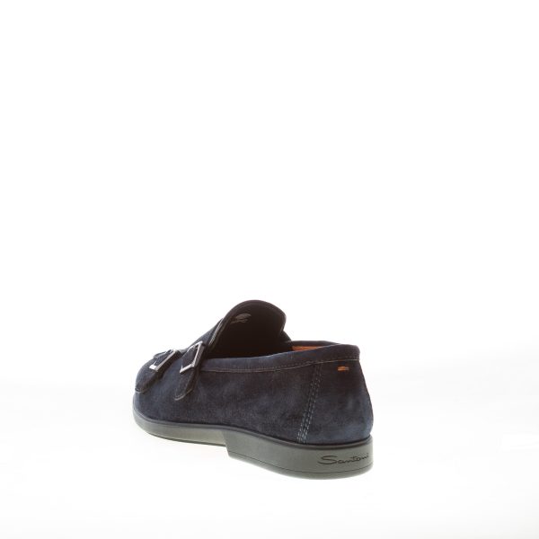SANTONI uomo mocassino con doppia fibbia in camoscio BLU. Suola gomma - immagine 3