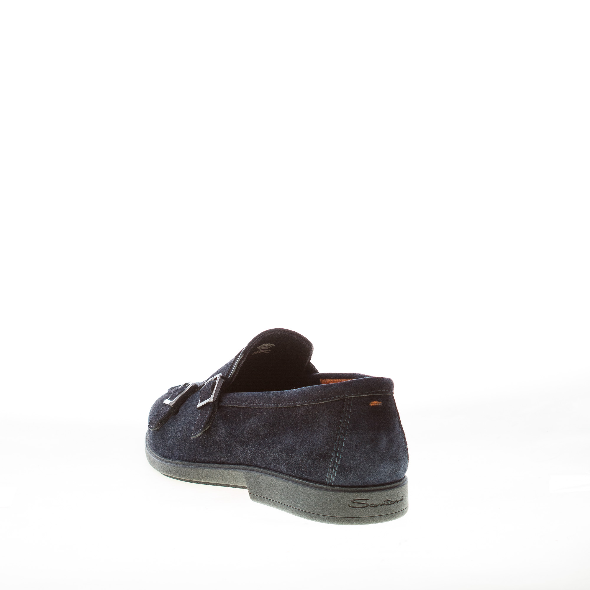 SANTONI uomo mocassino con doppia fibbia in camoscio BLU. Suola gomma – Bild 3
