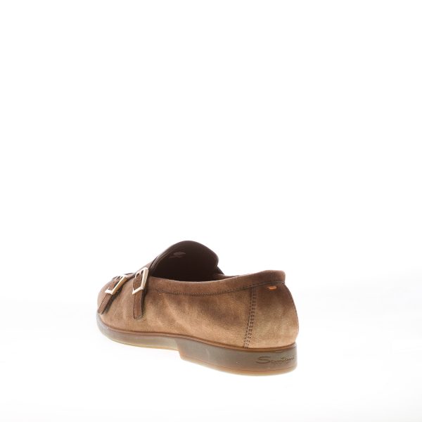 SANTONI uomo mocassino con doppia fibbia in camoscio delavè MARRONE. Suola gomma - immagine 3