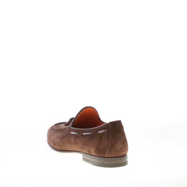SANTONI uomo mocassino in camoscio TESTA DI MORO con nappine. Suola cuoio - immagine 3
