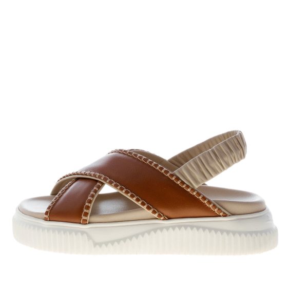 VOILE BLANCHE donna sandalo Swami in pelle MARRONE e BEIGE. Zeppa 4,5 cm
