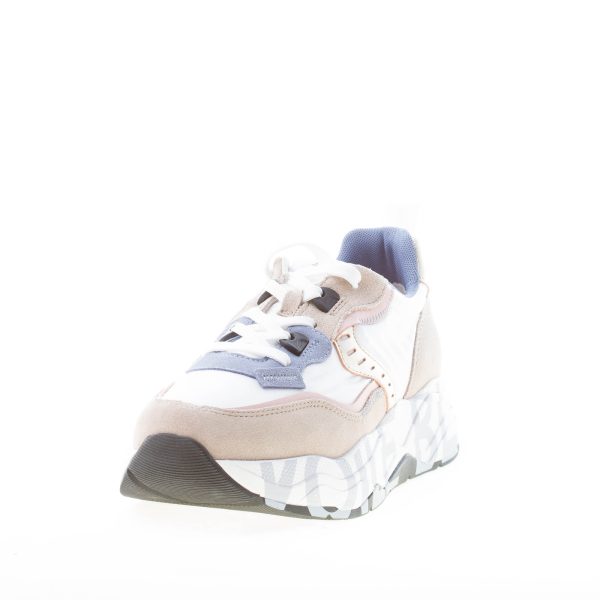 VOILE BLANCHE donna sneaker Club105 in tessuto BIANCO e camoscio BEIGE - immagine 2