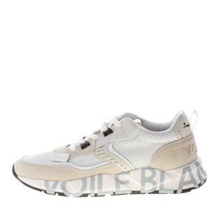VOILE BLANCHE uomo sneaker Club01 in nappa forata BIANCO e camoscio beige chiaro