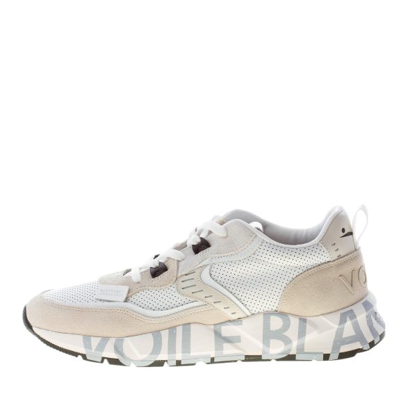 VOILE BLANCHE uomo sneaker Club01 in nappa forata BIANCO e camoscio beige chiaro