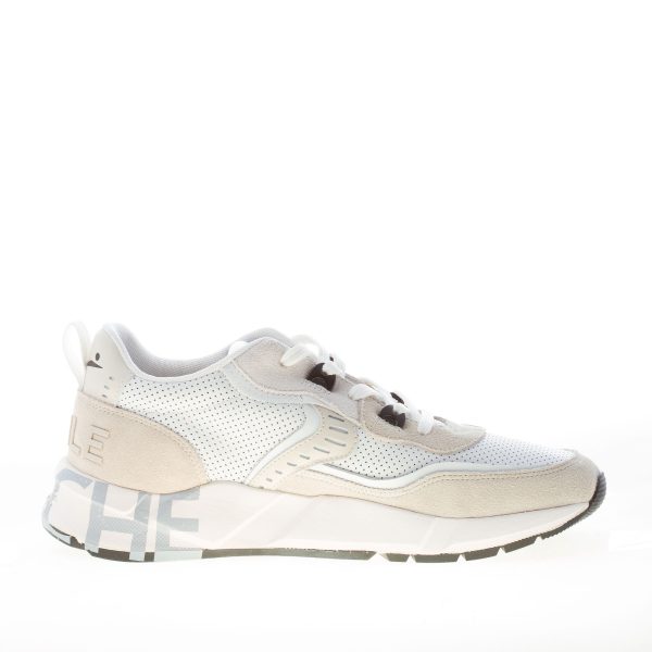 VOILE BLANCHE uomo sneaker Club01 in nappa forata BIANCO e camoscio beige chiaro - immagine 4