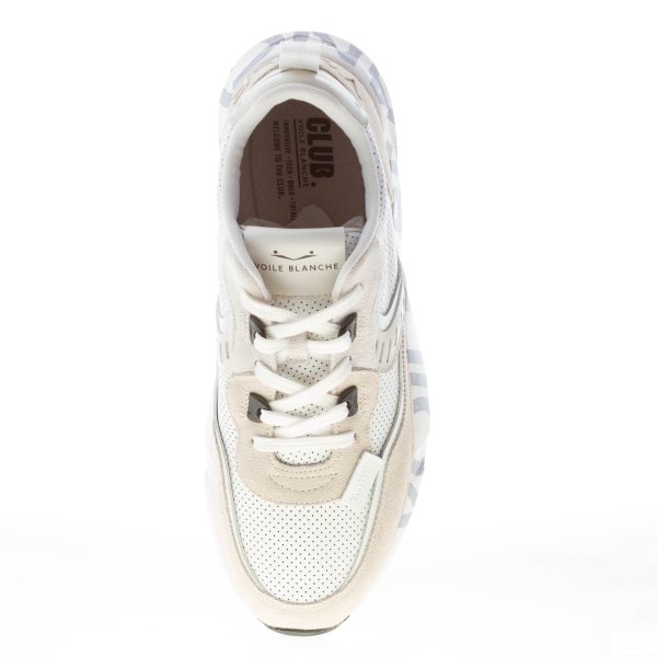 VOILE BLANCHE uomo sneaker Club01 in nappa forata BIANCO e camoscio beige chiaro - immagine 5