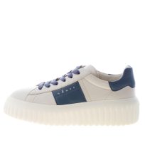 HOGAN donna H645 sneaker H-Stripes in pelle AVORIO e avio con logo 86