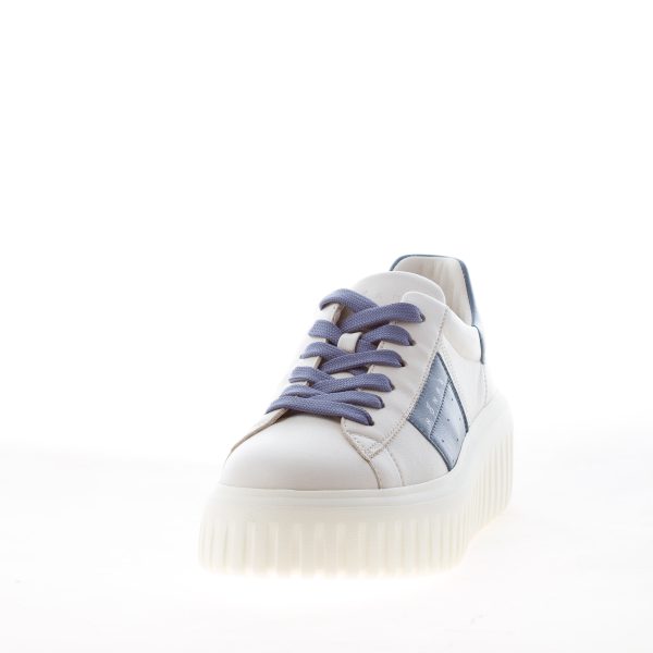 HOGAN donna H645 sneaker H-Stripes in pelle AVORIO e avio con logo 86 - immagine 2