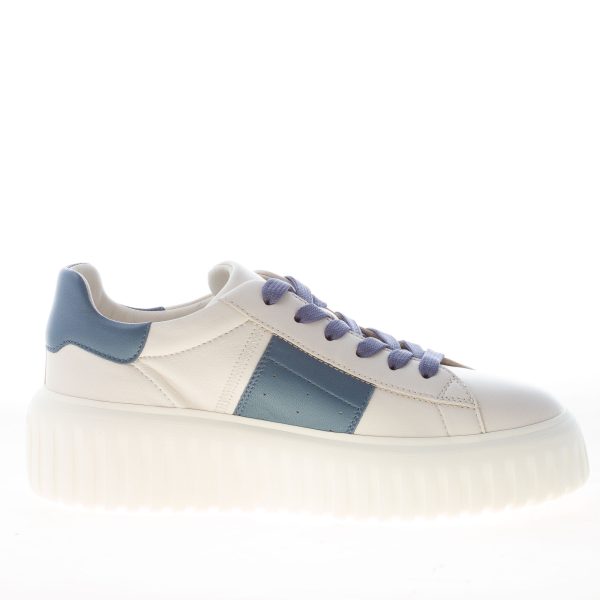 HOGAN donna H645 sneaker H-Stripes in pelle AVORIO e avio con logo 86 - immagine 4