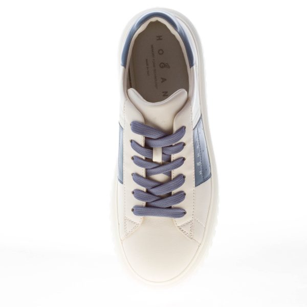HOGAN donna H645 sneaker H-Stripes in pelle AVORIO e avio con logo 86 - immagine 5