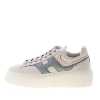 HOGAN donna H645 sneaker H-Stripes in pelle AVORIO e azzurro