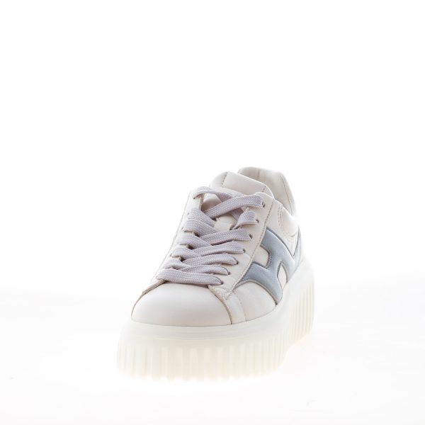 HOGAN donna H645 sneaker H-Stripes in pelle AVORIO e azzurro - immagine 2