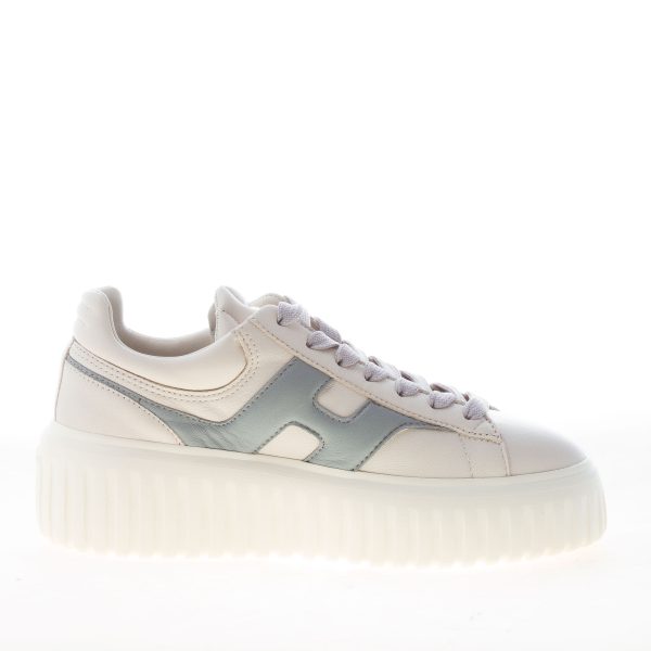 HOGAN donna H645 sneaker H-Stripes in pelle AVORIO e azzurro - immagine 4