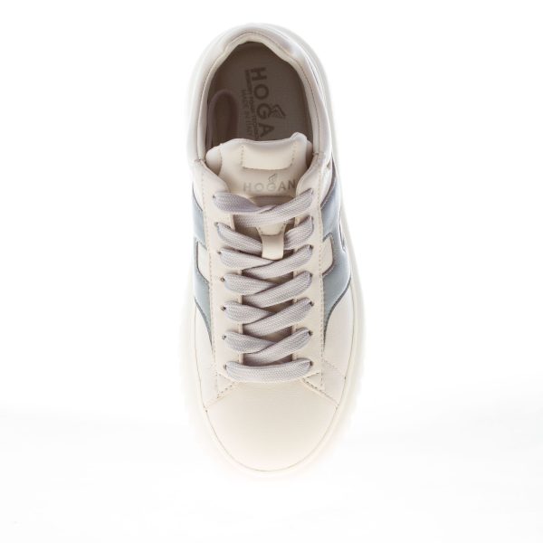 HOGAN donna H645 sneaker H-Stripes in pelle AVORIO e azzurro - immagine 5