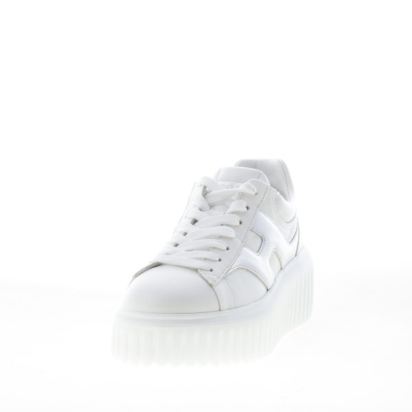HOGAN donna H645 sneaker H-Stripes in pelle BIANCO e ARGENTO metallizzato - immagine 2