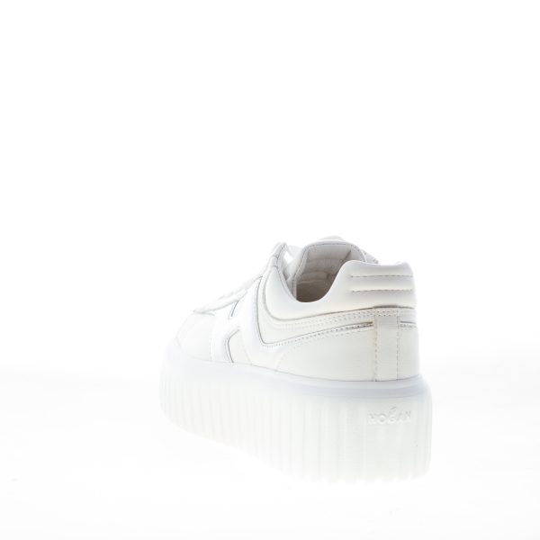 HOGAN donna H645 sneaker H-Stripes in pelle BIANCO e ARGENTO metallizzato - immagine 3