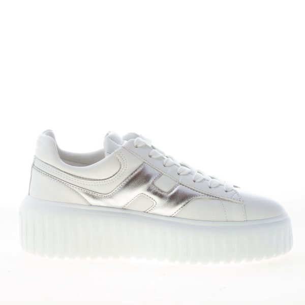 HOGAN donna H645 sneaker H-Stripes in pelle BIANCO e ARGENTO metallizzato - immagine 4