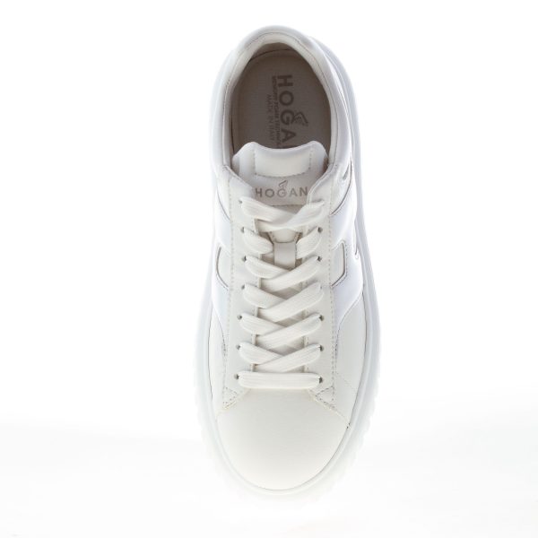 HOGAN donna H645 sneaker H-Stripes in pelle BIANCO e ARGENTO metallizzato - immagine 5