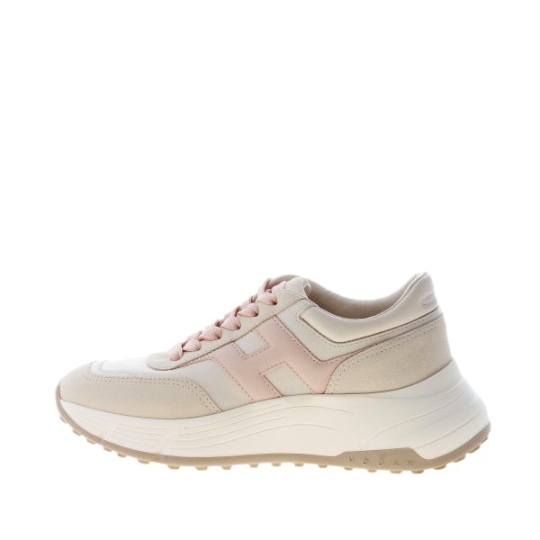 HOGAN donna H669 sneaker HI FI in camoscio e tessuto AVORIO più rosa