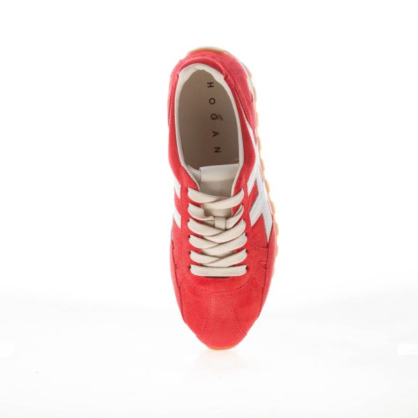 HOGAN donna H671 sneaker 86er in camoscio ROSSO e panna - immagine 5