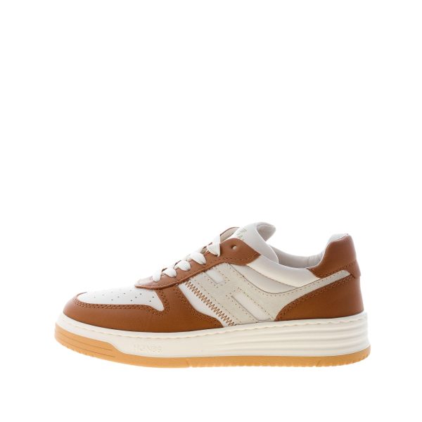 HOGAN donna sneaker H630 Basket in pelle e camoscio AVORIO e CUOIO