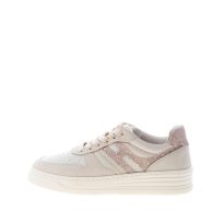 HOGAN donna sneaker H630 Basket in pelle e camoscio PANNA con glitter