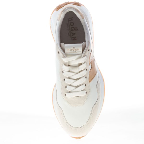 HOGAN donna sneaker H641 in camoscio e pelle AVORIO più CUOIO - immagine 5