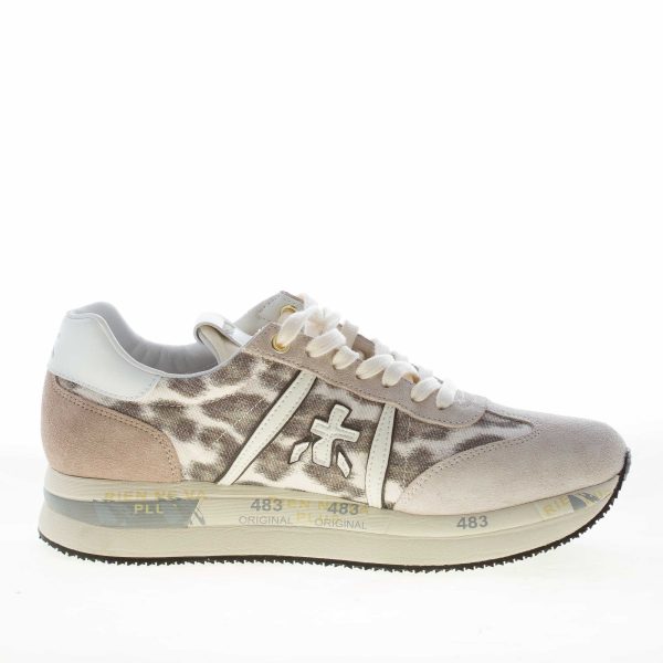 PREMIATA donna sneaker Conny 7362 in camoscio GRIGIO e tessuto animalier - immagine 4