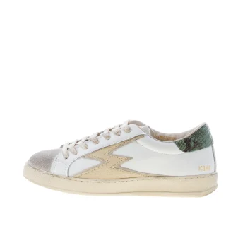 MOACONCEPT donna sneaker Iconic 287 in pelle BIANCO più rettile verde