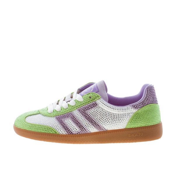 BACK 70 sneaker Sirio 305 donna in suede e tessuto VERDE VIOLA con strass - immagine 2