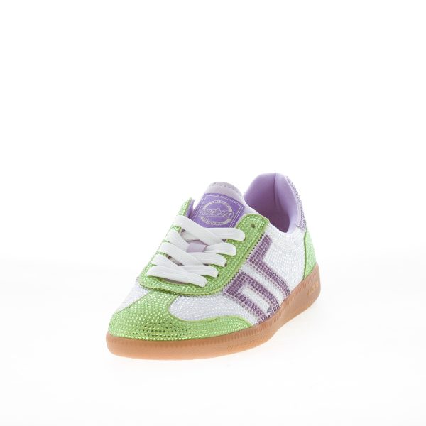 BACK 70 sneaker Sirio 305 donna in suede e tessuto VERDE VIOLA con strass - immagine 3