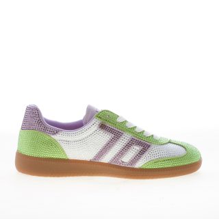BACK 70 sneaker Sirio 305 donna in suede e tessuto VERDE VIOLA con strass