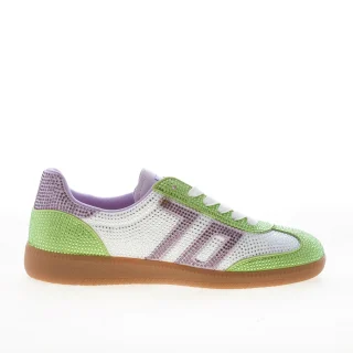 BACK 70 donna sneaker Sirio 305 in suede e tessuto VERDE VIOLA con strass