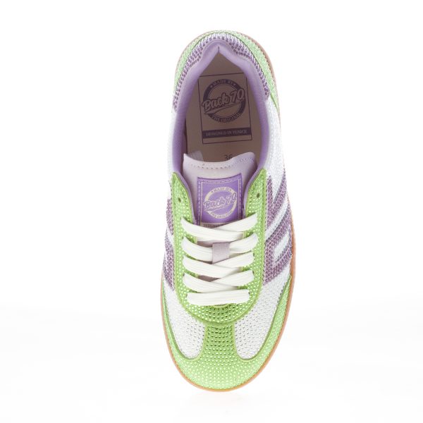 BACK 70 sneaker Sirio 305 donna in suede e tessuto VERDE VIOLA con strass - immagine 5