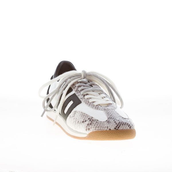 BACK 70 Sneaker Rocket Donna Bianco Nero in tessuto e camoscio con stampa rettile roccia - immagine 2