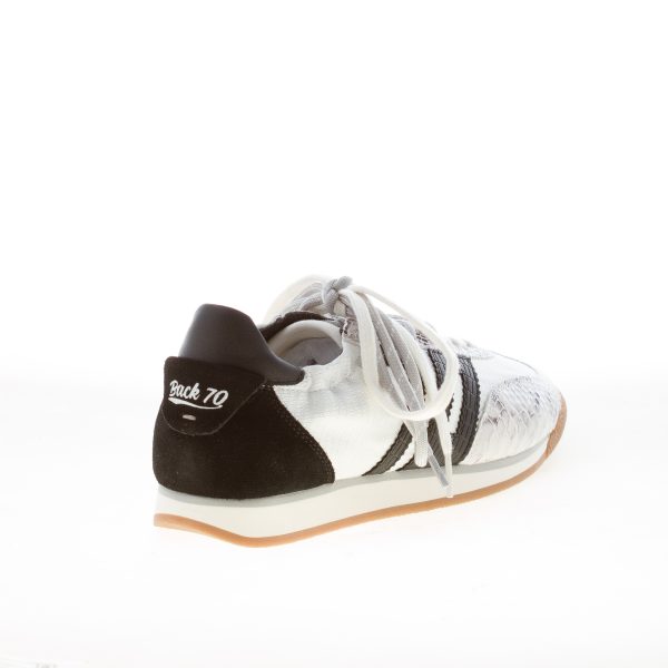 BACK 70 Sneaker Rocket Donna Bianco Nero in tessuto e camoscio con stampa rettile roccia - immagine 3