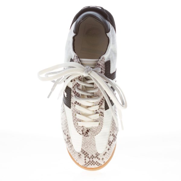 BACK 70 Sneaker Rocket Donna Bianco Nero in tessuto e camoscio con stampa rettile roccia - immagine 5