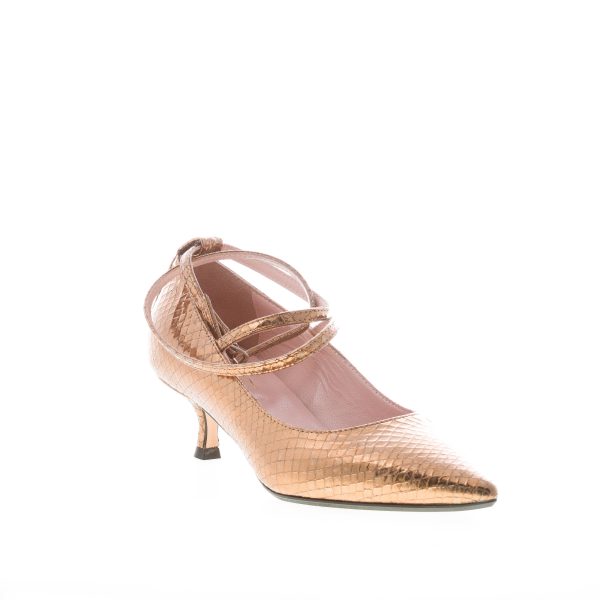 ANNA F. donna decolletè in stampa rettile BRONZO con cinturini alla caviglia. Tacco 5 cm - immagine 2