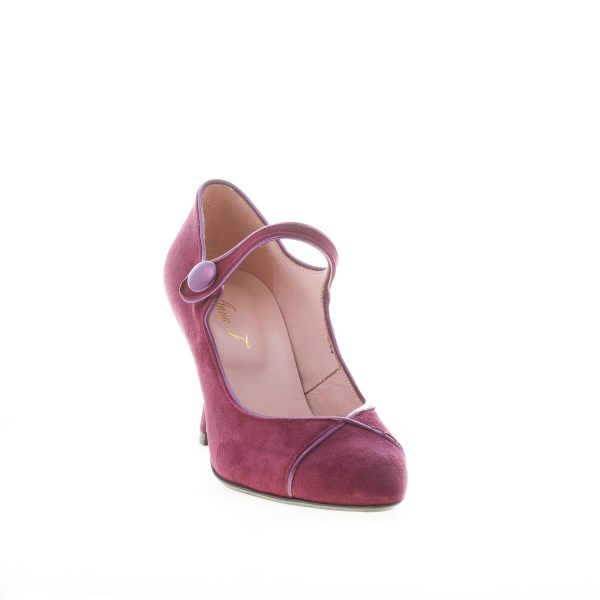 ANNA F. donna decolletè Maryjane in camoscio PRUGNA. Tacco 8 cm - immagine 2