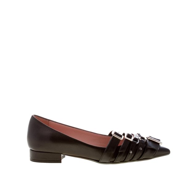 ANNA F. donna ballerina in nappa NERO con cinturini e fibbie. Tacco 2 cm