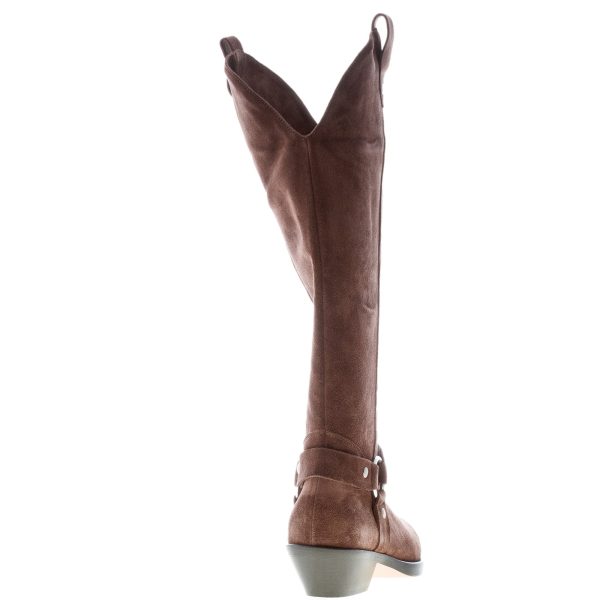 ANNA F. donna stivale Texano al ginocchio in camoscio MARRONE CAFFE'. Tacco 4,5 cm - immagine 3