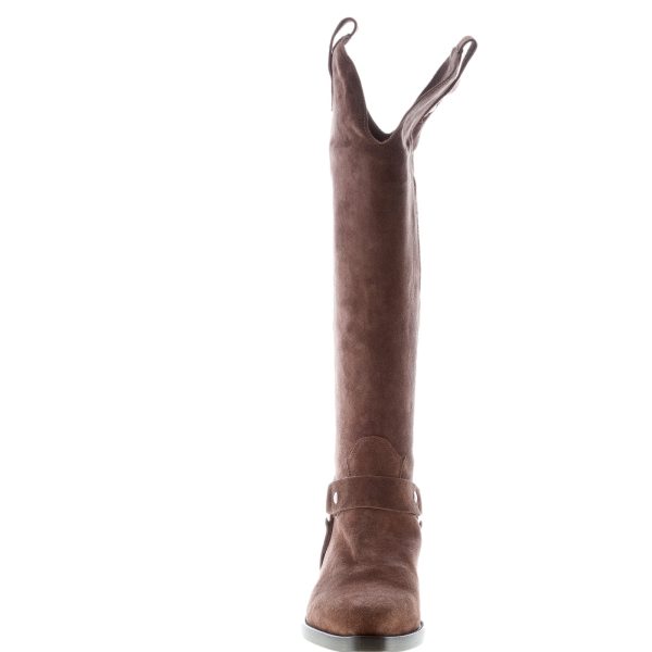 ANNA F. donna stivale Texano al ginocchio in camoscio MARRONE CAFFE'. Tacco 4,5 cm - immagine 5