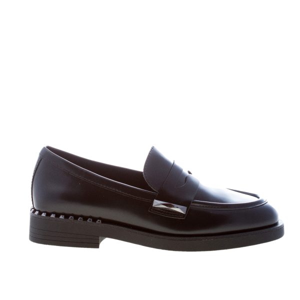 ASH donna mocassino Whisper in vitello spazzolato NERO con borchie. Suola gomma