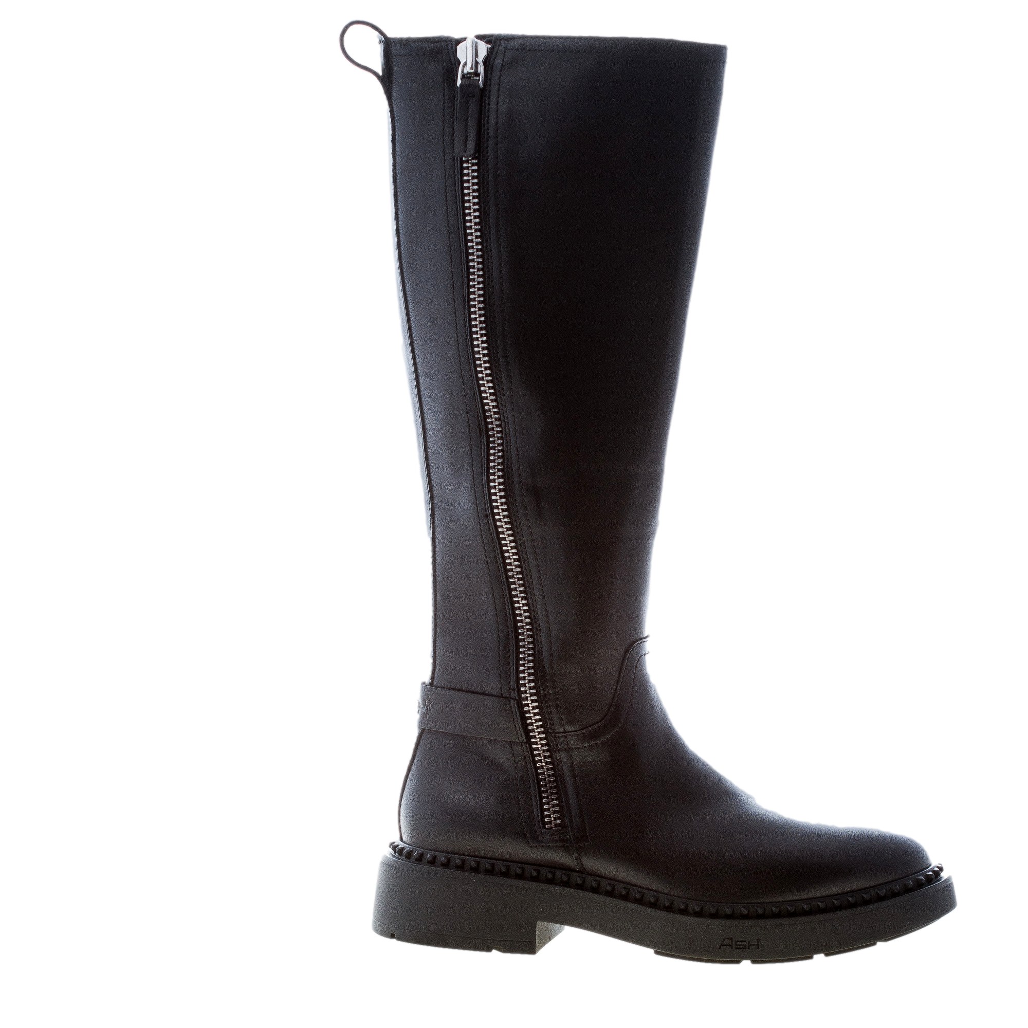 ASH donna stivale Madman in pelle NERO con doppia zip e borchie. Tacco 4 cm